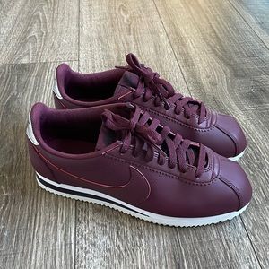 Maroon Nike Cortez w/ subtle neon red accents